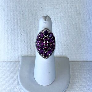 NWOT Genuine Rhodonite Plum Garnet Fancy Cut Gemstone Sterling Cocktail Ring